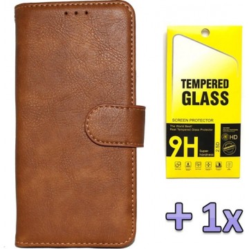 Samsung Galaxy A42 5G Hoesje Bruin - Hoge Kwaliteit Portemonnee Book Case & Glazen Screenprotector