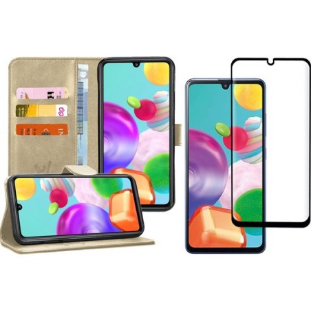 Samsung A41 Hoesje en Samsung A41 Screenprotector - Samsung Galaxy A41 Hoesje Book Case Leer Wallet Goud + Screen Protector Full