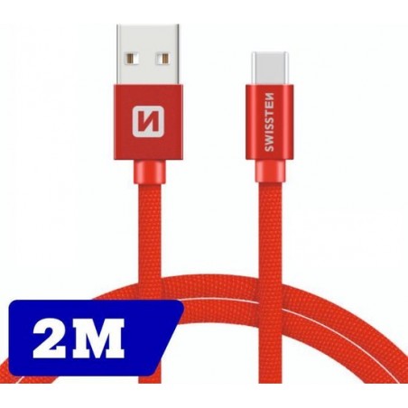 Swissten USB-C naar USB-A Kabel - 2M - Rood