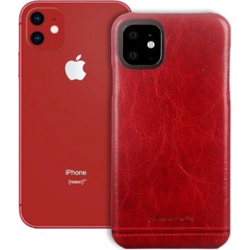 Apple iPhone 11 Rood Pierre Cardin Backcover hoesje Genuine leather - Echt Leer