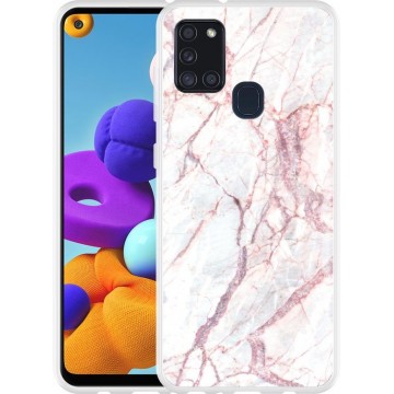 Samsung Galaxy A21s Hoesje White Pink Marble
