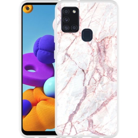 Samsung Galaxy A21s Hoesje White Pink Marble