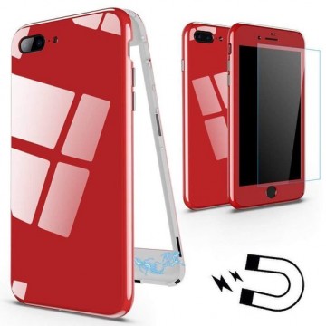 Magnetische case met gekleurd achter glas voor de iPhone X /XS - rood