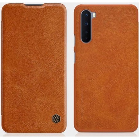 Nillkin - OnePlus Nord Hoesje - Qin Leather Case - Flip Cover - Geschikt voor 2 pasjes - Bruin