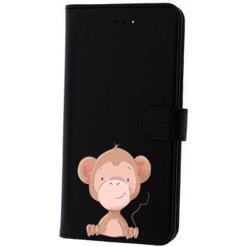 Apple Iphone 11 zwart bookcase hoesje aapje