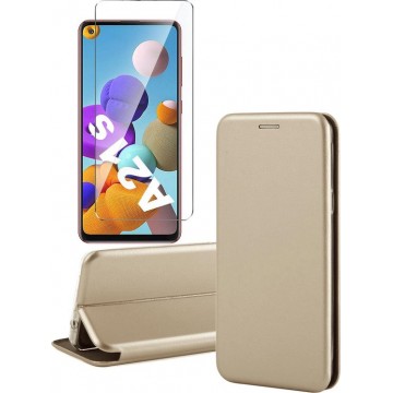 Samsung A21s Hoesje en Samsung A21s Screenprotector - Samsung Galaxy A21s Hoesje Book Case Slim Wallet Goud + Screen Protector