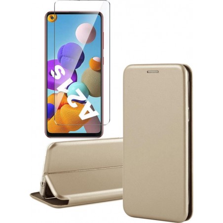 Samsung A21s Hoesje en Samsung A21s Screenprotector - Samsung Galaxy A21s Hoesje Book Case Slim Wallet Goud + Screen Protector