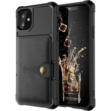 Apple iPhone 11 Backcover - Zwart | 3 in 1 | Pasjeshouder met Magneet voor Autohouder