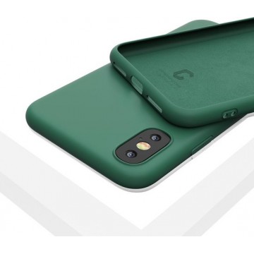 LIQUID | 180° Protection - Silicone Velvet + MicroFibre Shockproof Backcover - Telefoon Hoesje voor iPhone X/Xs - Dennen Groen