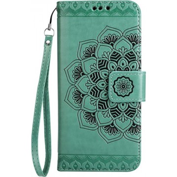 Shop4 - Samsung Galaxy S9 Hoesje - Wallet Case Vintage Mandala Mint Groen
