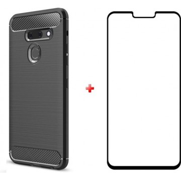 Silicone gel zwart hoesje LG G8 ThinQ met full cover glas screenprotector