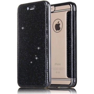 Apple iPhone 5 / 5s / SE Flip Case - Zwart - Glitter - PU leer - Soft TPU - Folio