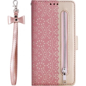 Portemonnee licht roze goud wallet book-case rits hoesje Samsung Galaxy S21 Ultra