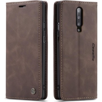 CaseMe - OnePlus 7 Pro hoesje - Wallet Book Case - Magneetsluiting - Donker Bruin