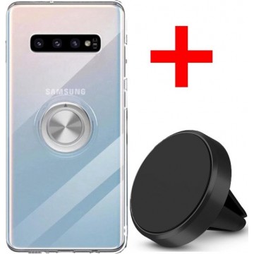 Samsung Galaxy S10 Backcover - Transparant - Soft TPU - Magnetisch voor Autohouder + Magneet