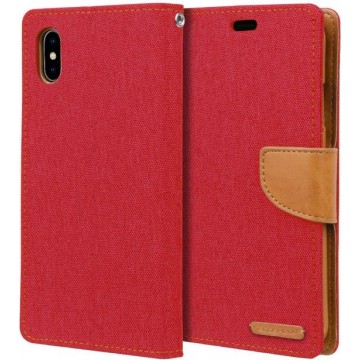 Apple iPhone XR Denim Bookcase - Rood - Spijkerstof - Portemonnee hoesje