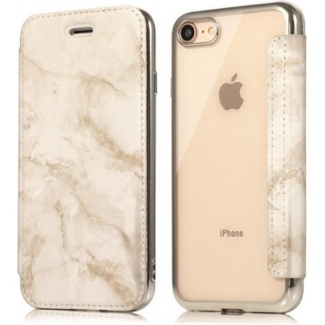 Flip Case Marmer voor Apple iPhone 7 - iPhone 8 - Zilver - Hoogwaardig PU leer - Soft TPU - Folio