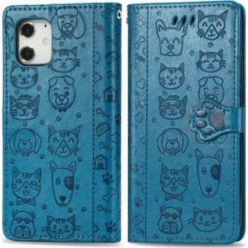 Mobigear Wallet Book Case Kat en Hond Blauw Apple iPhone 12 Pro Max