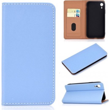 Voor iPhone XR effen kleur mat magnetische horizontale flip lederen tas met kaartsleuven en houder (blauw)
