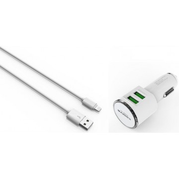 Duo Dual USB Autolader voor iPhone 5 of iPhone 5s iPhone SE met Lightning Kabel 3400mA met 2 poorten