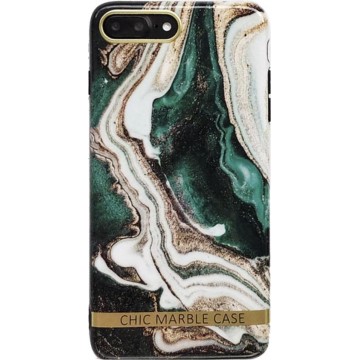 Luxe Chic Marmer Back Cover voor Apple iPhone 7 Plus - iPhone 8 Plus Case - Groen - Goud - Soft TPU Zacht Hoesje