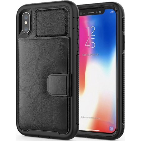 3 in 1 Card Back cover voor Apple iPhone X - iPhone XS | Zwart | TPU - PU Leer | Pasjeshouder | met Magneet