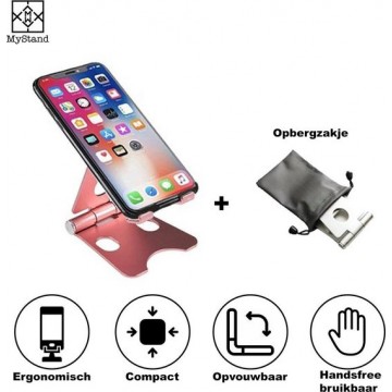 MyStand® - Telefoon Houder Opvouwbaar/Inklapbare Stand| Mini iPad / iPhone Standaard voor Bureau of Tafel TikTok | Rosé Goud