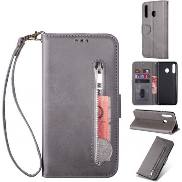 Portemonnee grijs wallet book-case rits hoesje Samsung Galaxy A40