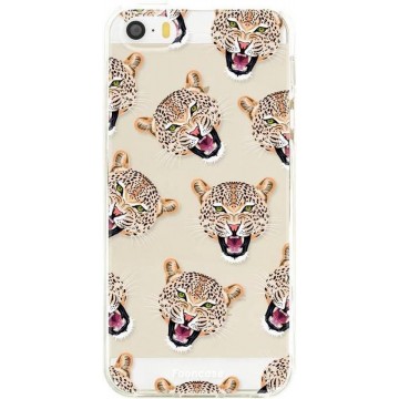 FOONCASE iPhone 5 / 5S hoesje TPU Soft Case - Back Cover - Cheeky Leopard / Luipaard hoofden