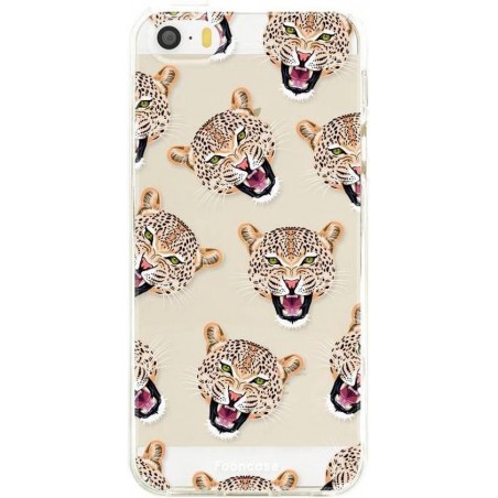 FOONCASE iPhone 5 / 5S hoesje TPU Soft Case - Back Cover - Cheeky Leopard / Luipaard hoofden