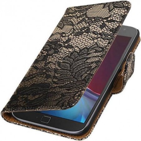 Wicked Narwal | Lace bookstyle / book case/ wallet case Hoes voor Motorola Moto G4 / G4 Plus Zwart
