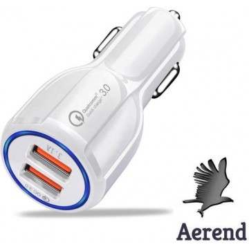 Aerend Hoge kwaliteit Duo USB Fast Charger voor Auto - WIT - Oplader - Autolader
