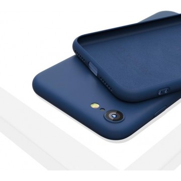 LIQUID | 180° Protection - Silicone Velvet + MicroFibre Shockproof Backcover - Telefoon Hoesje voor iPhone 7/8 - Donkerblauw