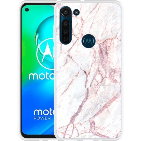 Motorola Moto G8 Power Hoesje White Pink Marble