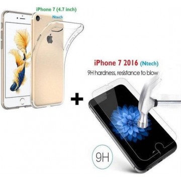 iPhone 8 / 7 tempered glass met Gratis Transparant silicone naked skin tpu hoesje
