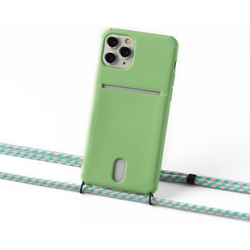 Apple iPhone 11 Pro silicone hoesje groen met koord mint camouflage en ruimte voor pasje