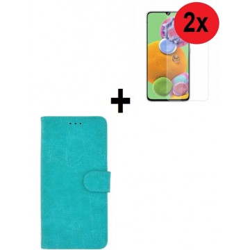 Samsung Galaxy A51 / A51s Hoes Wallet Book Case Cover Pearlycase Turquoise + 2X Screenprotector Tempered Gehard Glas 2 stuks
