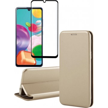 Samsung A41 Hoesje en Samsung A41 Screenprotector - Samsung Galaxy A41 Hoesje Book Case Slim Wallet Goud + Screen Protector Full