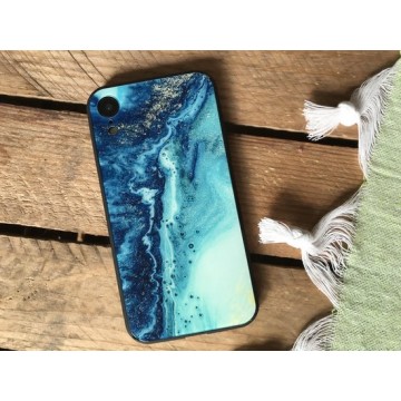 LUXX | 180° Protection - Marble Glass Shockproof Backcover - Telefoon Hoesje voor iPhone XR (6.1) - Blauw