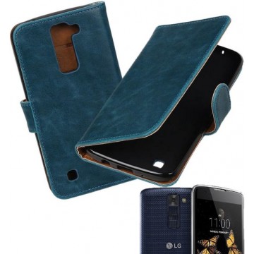 MP Case blauw vintage lederlook bookcase voor LG K8 hoesje