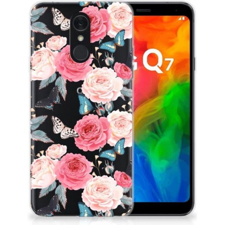 Back Cover LG Q7 TPU Siliconen Hoesje Butterfly Roses