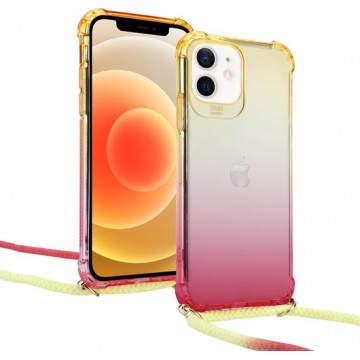 Telefoonhoesje met koord iPhone 11 - geel/roze
