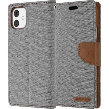 Apple iPhone 11 Denim Book case - Grijs - Spijkerstof - Portemonnee hoesje