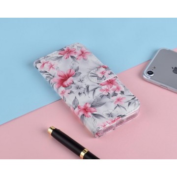 P.C.K. Hoesje/Boekhoesje luxe wit met roze bloemen print geschikt voor Samsung Galaxy S8