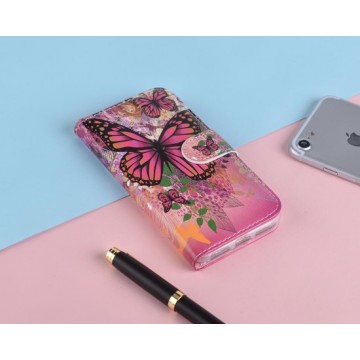 P.C.K. Hoesje/Boekhoesje luxe roze met vlinder print geschikt voor Samsung Galaxy A20E