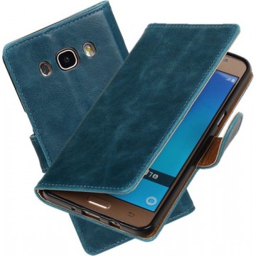MP Case Blauw Vintage lederlook PullUp Map voor de Samsung Galaxy J7 (2016) wallet cover - book case - hoesje