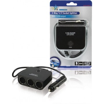 HQ - 3-Voudige Autoverdeelstekker 12v + USB - Zwart