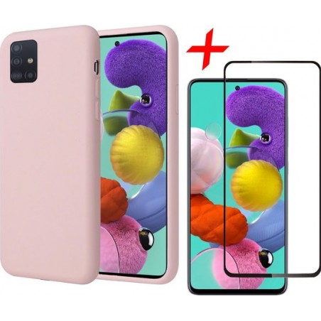 Samsung A51 Hoesje en Samsung A51 Screenprotector - Samsung Galaxy A51 Hoesje Liquid Siliconen Case Roze + Screenprotector Full