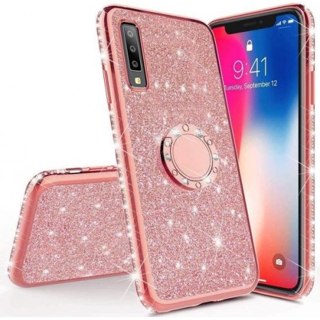 Samsung Galaxy A7 2018 Backcover - Roze - Magnetisch- Glitter - Soft TPU