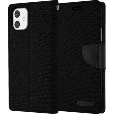 Apple iPhone 12 Denim Bookcase - Zwart - Spijkerstof - Portemonnee hoesje